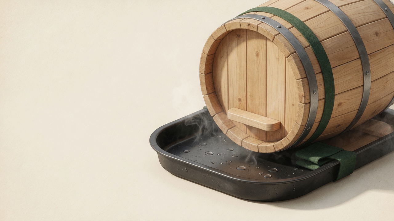 Illustration of a collection tray under the sauna base for moisture control